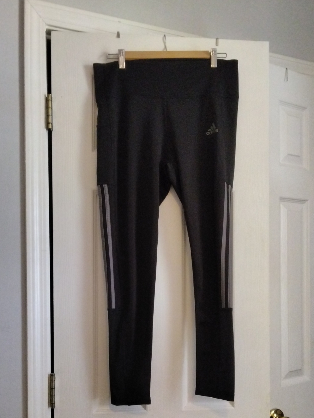 adidas Black Ladies Leggings with Reflective Side Stripes - Picture 1 of 5